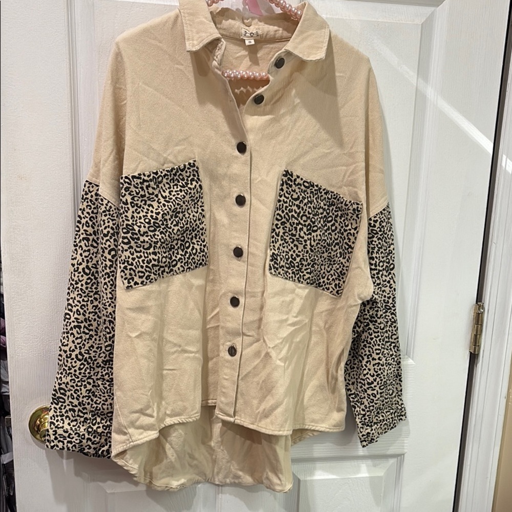 POL leopard and cream denim jacket